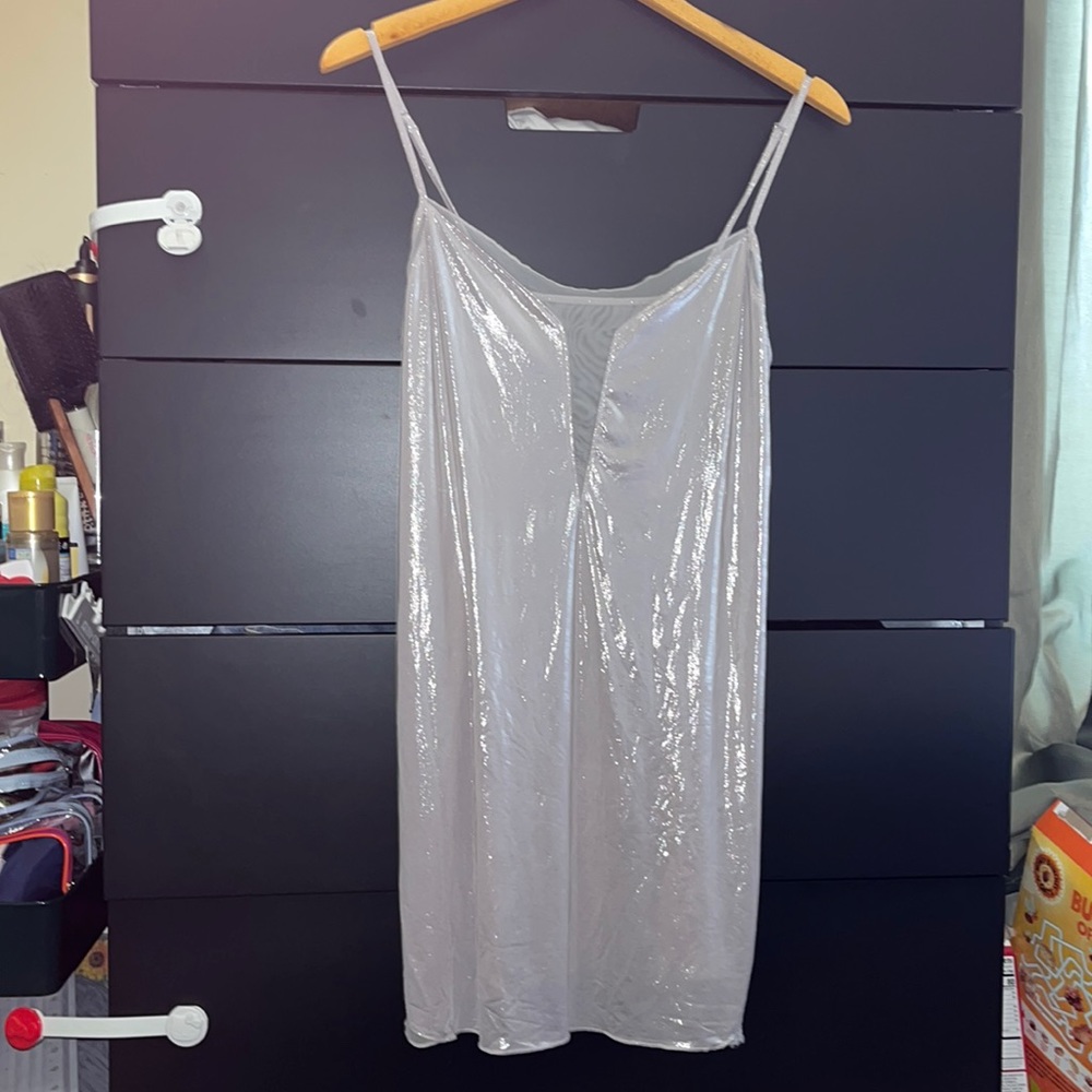 Victoria Secret shimmery iridescent pinkish purple deep v slip dress